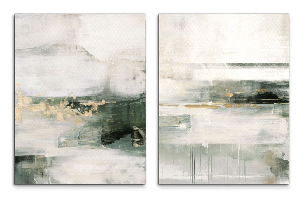 SELSEY Zestaw dwóch obrazów Mateo 42x32 cm zielono-beżowe