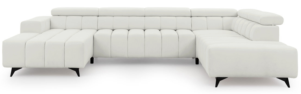 SELSEY Narożnik z funkcją spania Ragussino U-kształtny z regulowanymi zagłówkami i dwoma pojemnikami kremowy szenil prawostronny