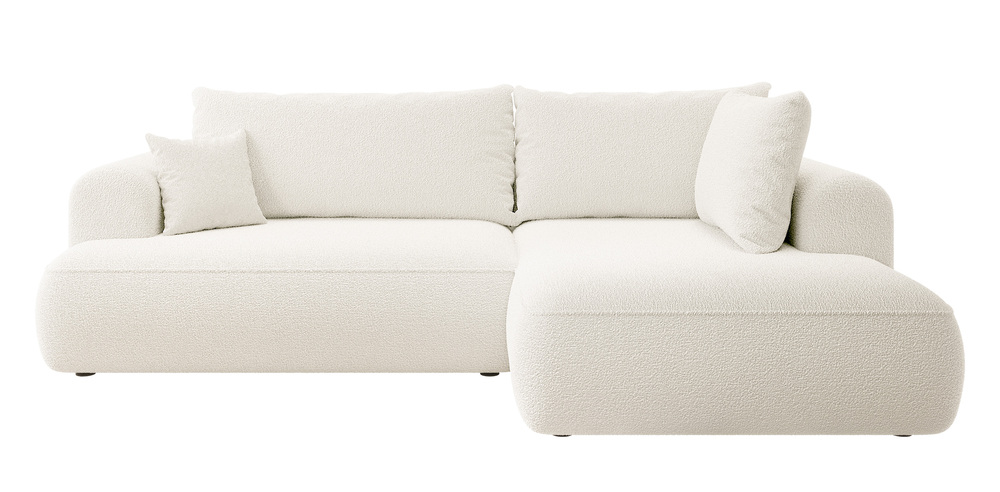 SELSEY Narożnik z funkcją spania Ovo L-kształtny z boczkiem i pojemnikiem kremowy boucle prawostronny