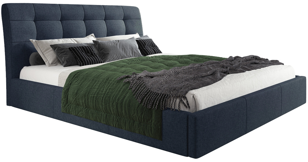 SELSEY Łóżko tapicerowane 180x200 cm Alneo z pojemnikiem granatowe plecionka
