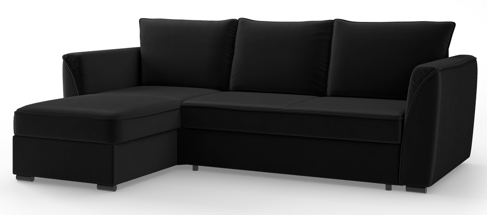 SELSEY Narożnik z funkcją spania Viki L-kształtny lewostronny z pojemnikiem czarny welur