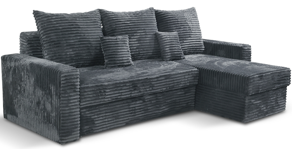 SELSEY Narożnik z funkcją spania Boston L-kształtny uniwersalny z pojemnikiem szary gruby sztruks