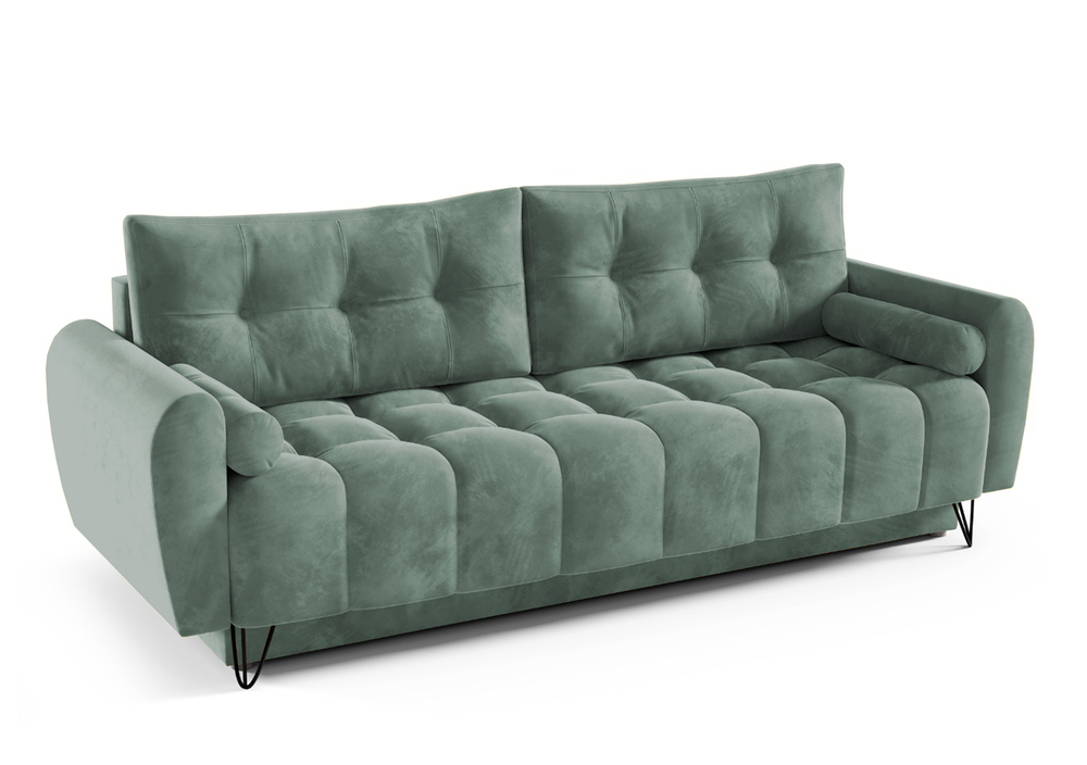 SELSEY Kanapa rozkładana trzyosobowa Minna szałwiowa z pojemnikiem welur hydrofobowy