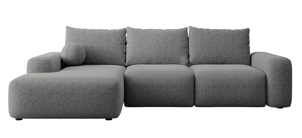 SELSEY Narożnik z funkcją spania Carnos L-kształtny z piłką, pojedyncze poduszki ciemnoszary szenil hydrofobowy lewostronny