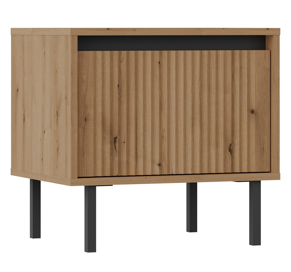 SELSEY Szafka nocna Osaka z szufladą i ryflowanym frontem 52 cm dąb evoke na czarnych nogach