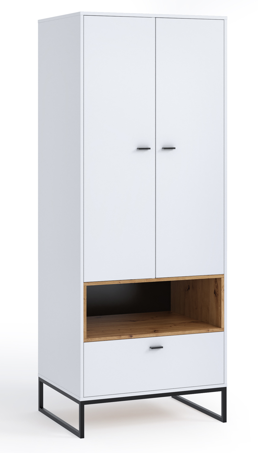 SELSEY Szafa do przedpokoju Bonila 80 cm z półką i szufladą biała/ dąb artisan