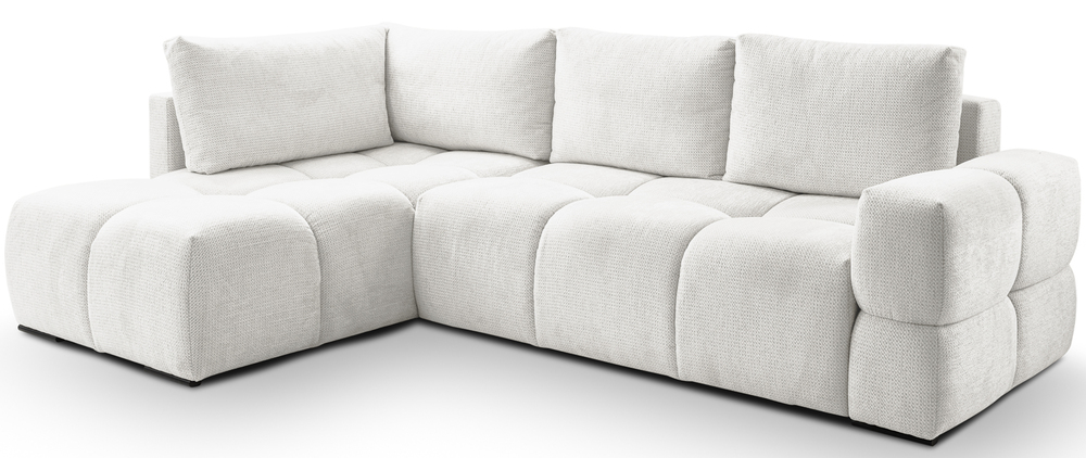 SELSEY Narożnik z funkcją spania Taremi L-kształtny uniwersalny z pojemnikiem biały szenil hydrofobowy