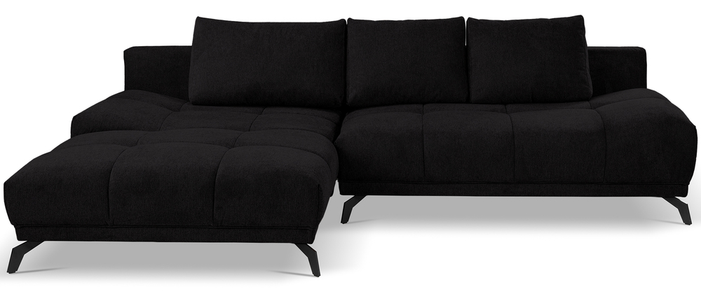 SELSEY Narożnik z funkcją spania Felipe L-kształtny lewostronny z pojemnikiem czarny szenil hydrofobowy