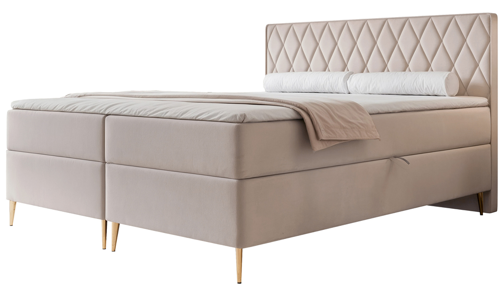 SELSEY Łóżko kontynentalne 140x200 cm Caresso z materacem bonellowym i topperem szarobeżowe welur hydrofobowy