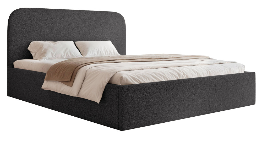 SELSEY Łóżko tapicerowane 140x200 cm Sonvivo z pojemnikiem na pościel grafitowe boucle stelaż metalowy