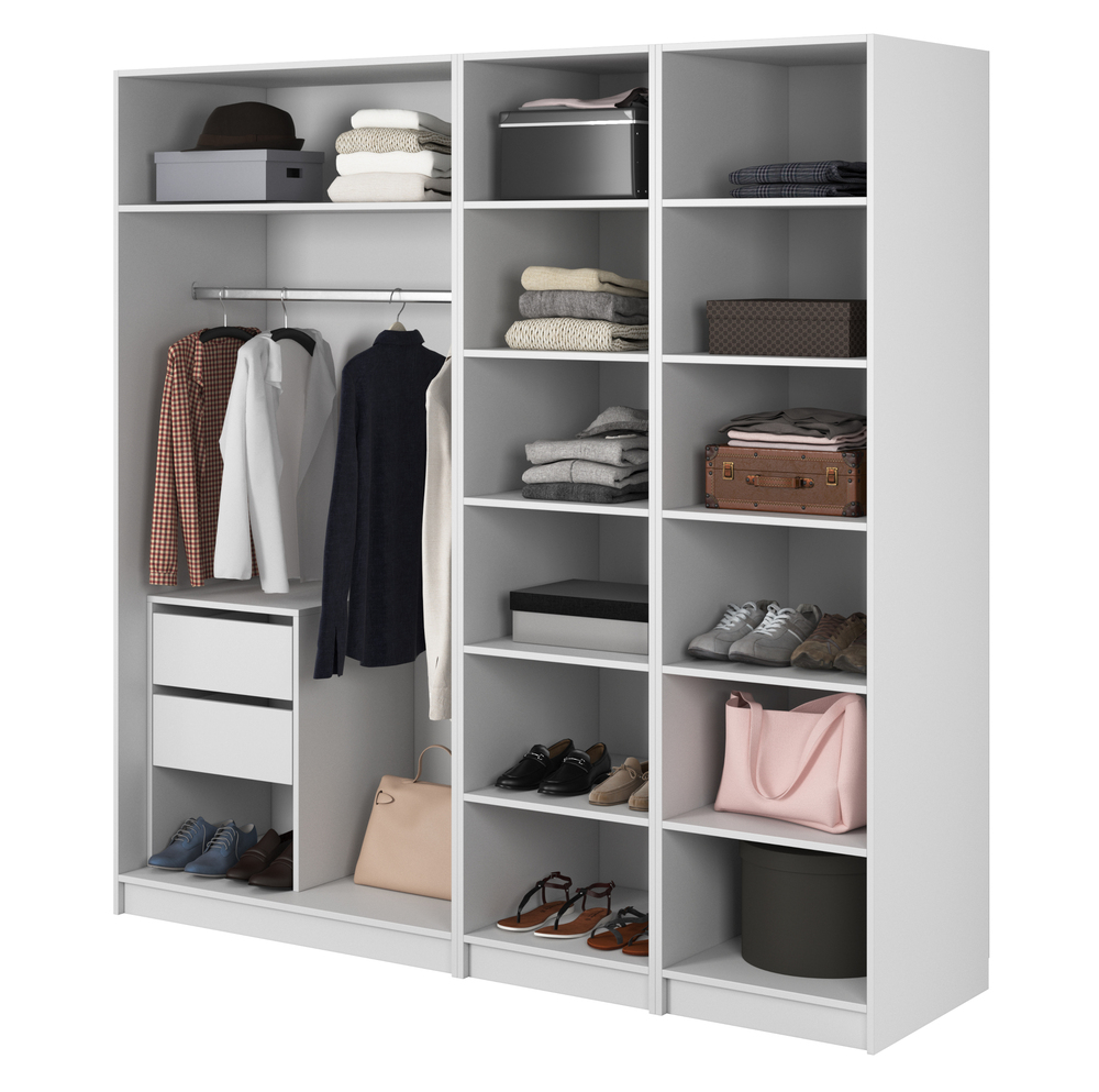 SELSEY Garderoba Kaspe z drążkiem, kontenerkiem i podwójnymi półkami 200 cm Biała