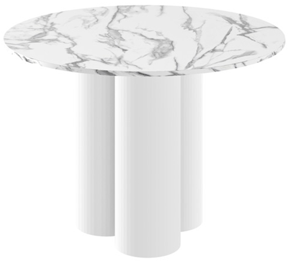 SELSEY Stół okrągły do jadalni Skylore 100 cm biały marmur z białą podstawą