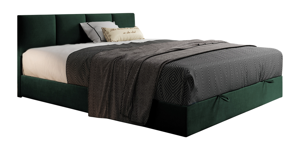 SELSEY Łóżko kontynentalne 160x200 cm Rekand z materacem kieszeniowym z pojemnikiem i topperem zielone welur
