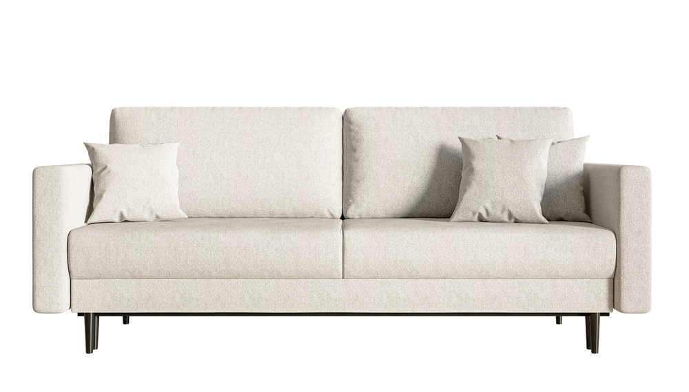 SELSEY Kanapa rozkładana trzyosobowa Valico kremowa w tkaninie łatwoczyszczącej szenil nogi czarne