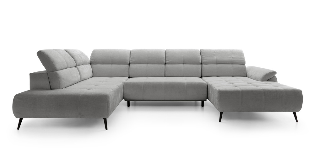 SELSEY Narożnik z funkcją spania Mamutio U-kształtny z elektrycznie wysuwanym siedziskiem i regulowanymi zagłówkami szary szenil lewostronny