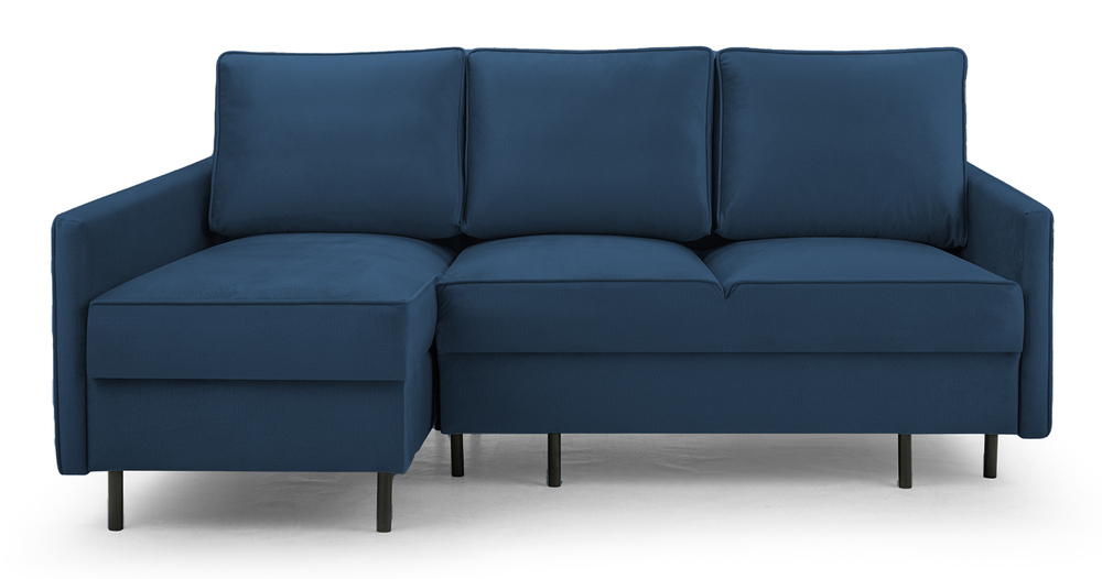 SELSEY Narożnik z funkcją spania Rosilli L-kształtny z pojemnikiem granatowy welur hydrofobowy lewostronny