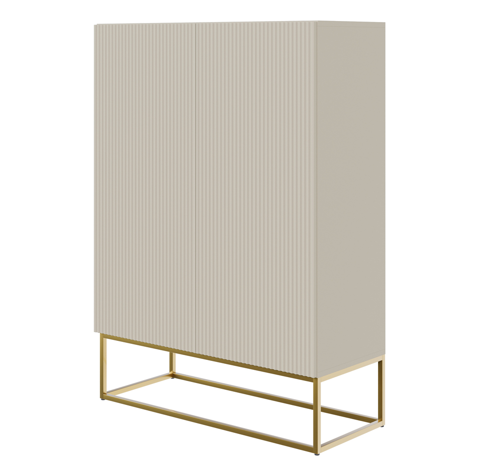 SELSEY Komoda dwudrzwiowa Veldio z frezowanym frontem 90 cm Szary beż ze złotymi nogami