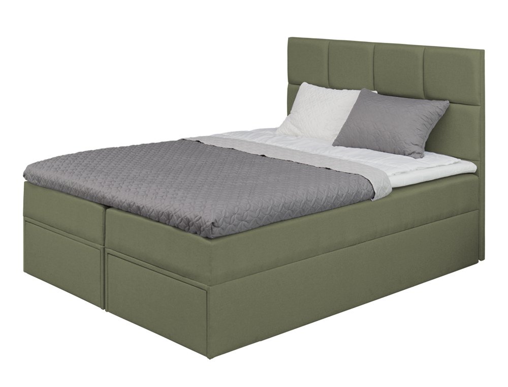 SELSEY Łóżko kontynentalne 160x200 cm Tokio z pojemnikami i szufladami oliwkowe welur hydrofobowy