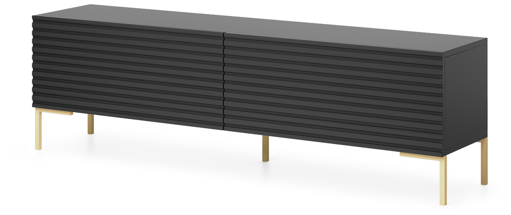 SELSEY Szafka RTV Lammelo 140 cm lamele czarny mat, złote nogi