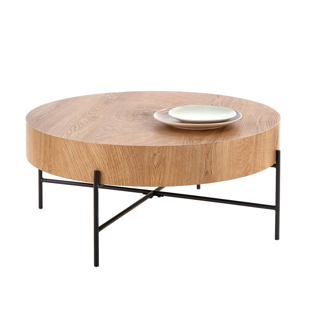 SELSEY Stolik kawowy Filewdy średnica 80 cm dąb naturalny - czarny