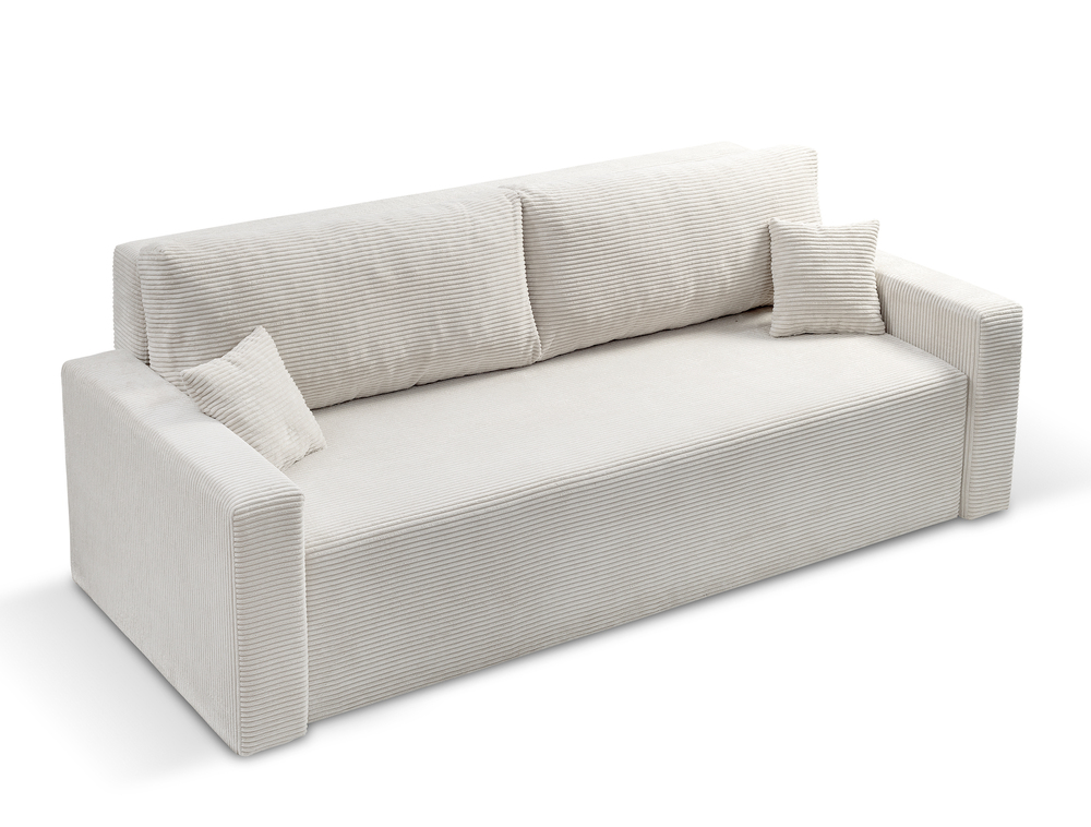 SELSEY Kanapa rozkładana trzyosobowa Peroso jasnobeżowa z pojemnikiem sztruks