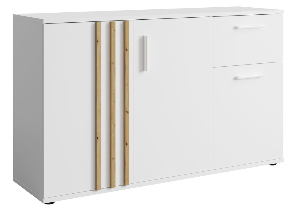 SELSEY Komoda trzydrzwiowa Tollino z szufladą 120 cm Biała/Dąb artisan lamele