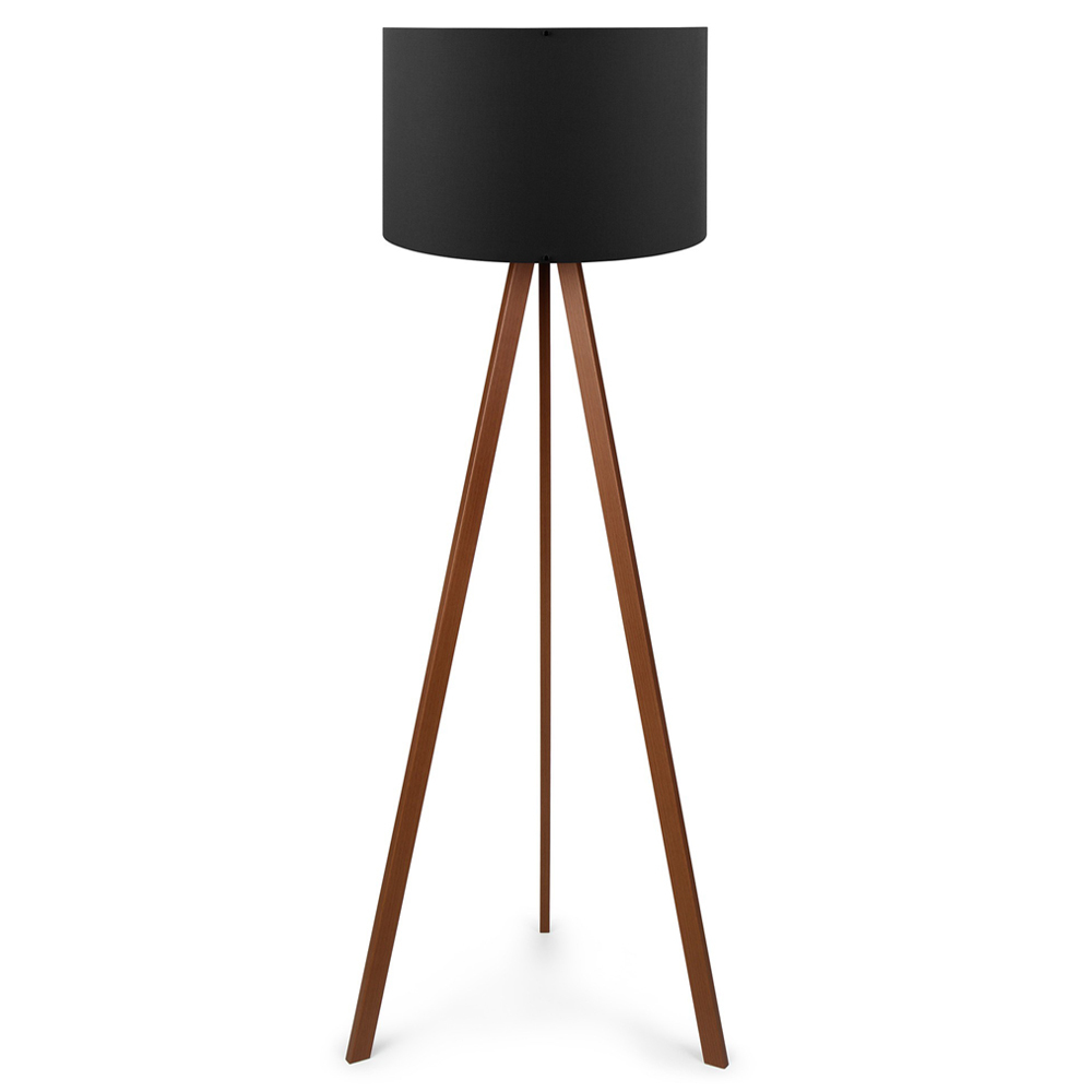 SELSEY Lampa podłogowa Salika czarna na brązowym stelażu