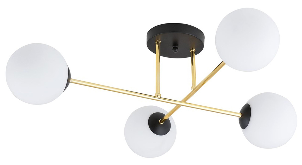SELSEY Lampa sufitowa Manngum czarno-złota z białymi kloszami x4
