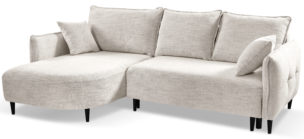 SELSEY Narożnik z funkcją spania Oblivio mini L-kształtny lewostronny z pojemnikiem beżowy plecionka