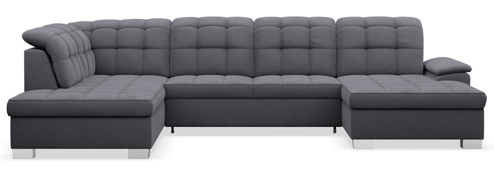 SELSEY Narożnik z funkcją spania Jamaal U-kształtny prawostronny z pojemnikiem ciemnoszary welur hydrofobowy