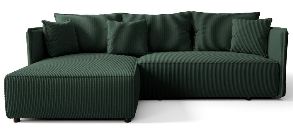 SELSEY Narożnik z funkcją spania Serelto L-kształtny lewostronny z pojemnikiem ciemnozielony sztruks