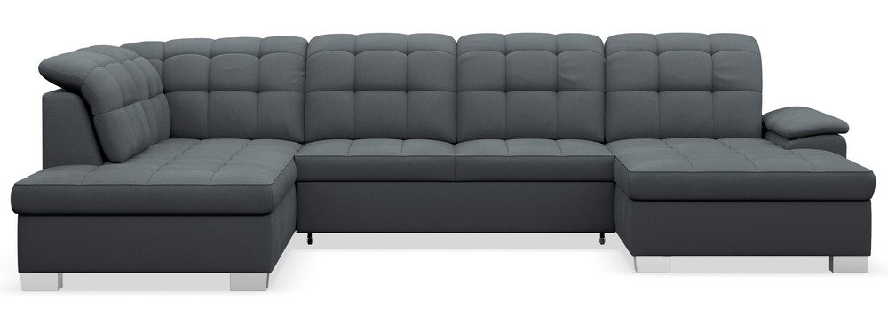 SELSEY Narożnik z funkcją spania Jamaal U-kształtny prawostronny z pojemnikiem ciemnoszary plecionka