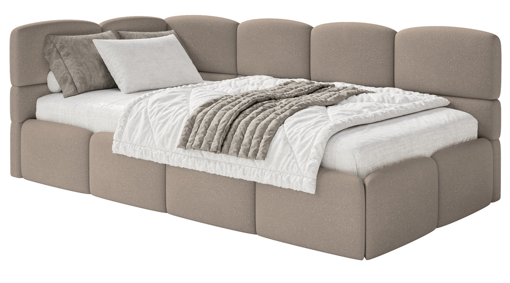 SELSEY Łóżko młodzieżowe 90x200 cm Cloudy lewostronne z pojemnikiem jasnobrązowe szenil