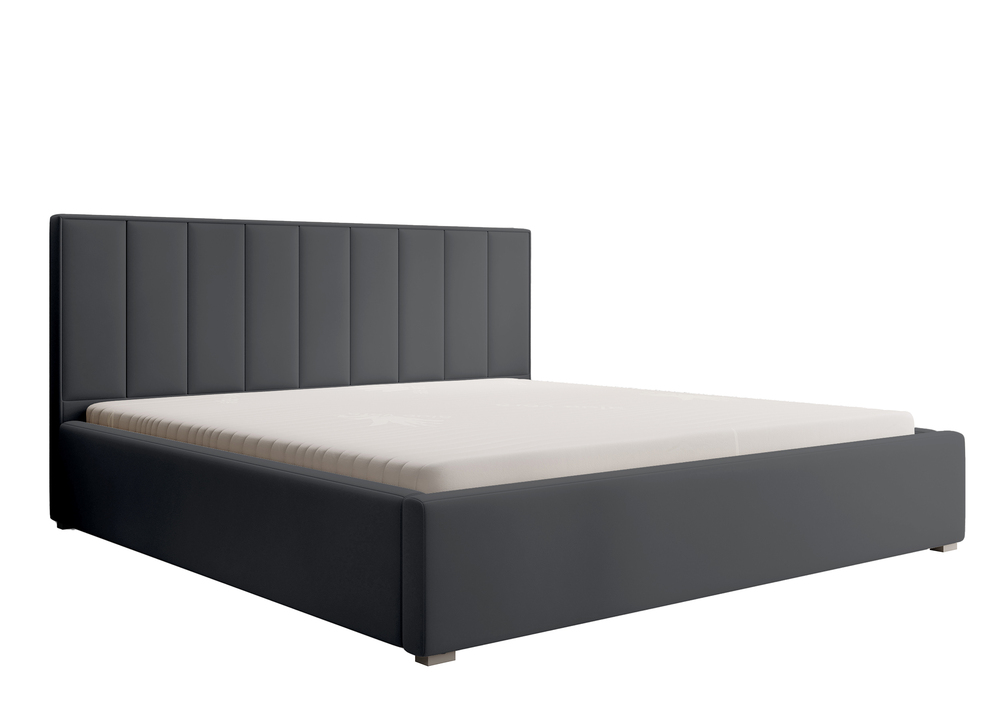 SELSEY Łóżko tapicerowane 140x200 cm Rinus z pojemnikiem ciemnoszare w tkaninie hydrofobowej