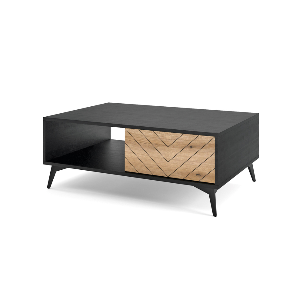 SELSEY Ława kawowa Boulia 104x68 cm czarna/dąb Evoke jodełka