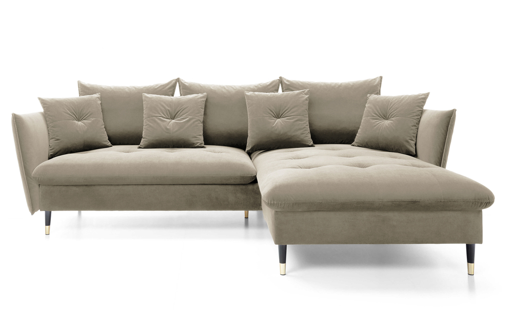 SELSEY Narożnik z funkcją spania Balze L-kształtny z pojemnikiem ciemnobeżowy velvet hydrofobowy prawostronny