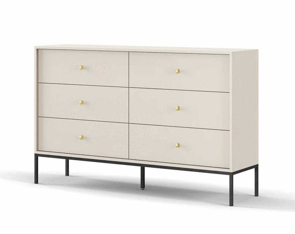 SELSEY Komoda Monne 154 cm z sześcioma szufladami beżowa vintage