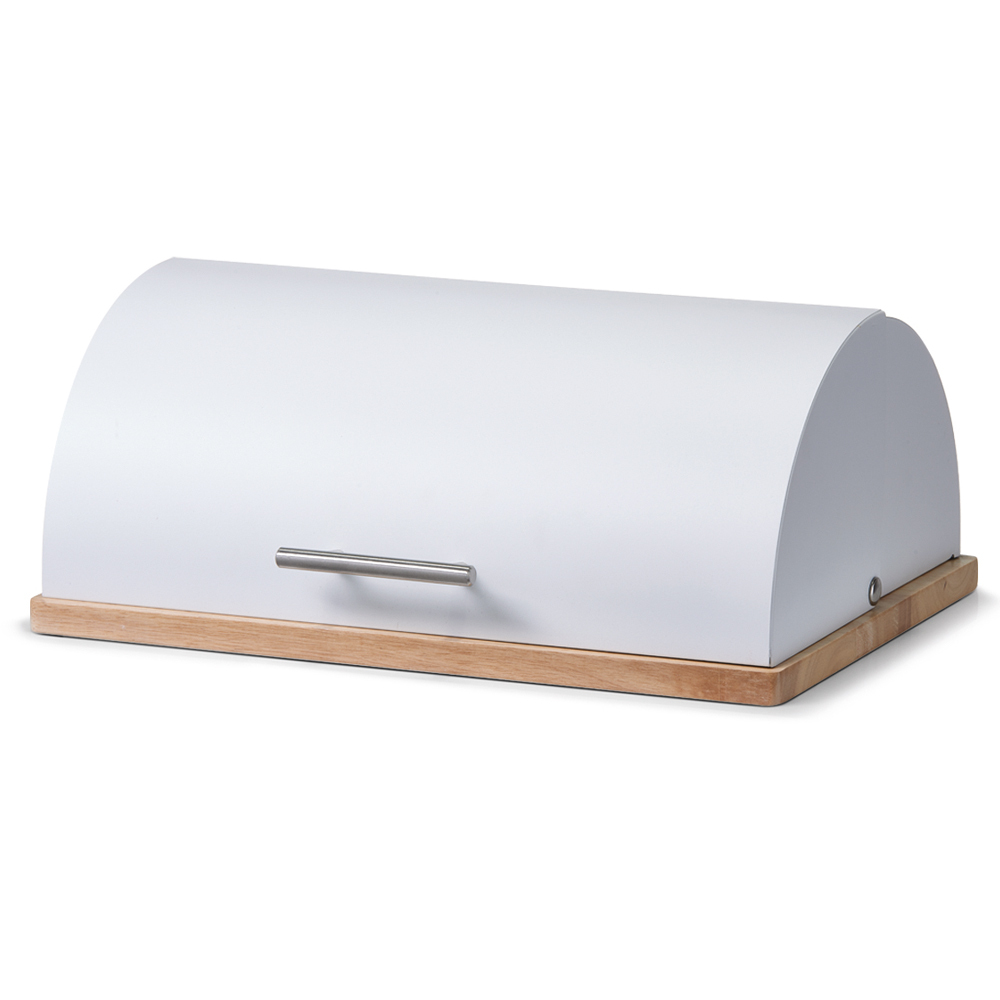 SELSEY Chlebak Skanie z drewna kauczukowego i metalu biały