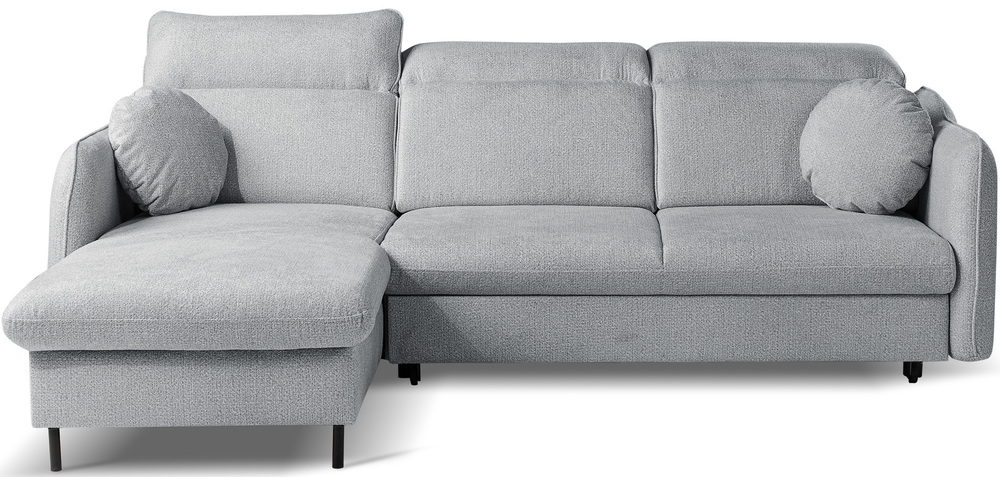 SELSEY Narożnik z funkcją spania Belvo L-kształtny lewostronny z regulowanymi zagłówkami i pojemnikiem szary szenil hydrofobowy łatwoczyszczący