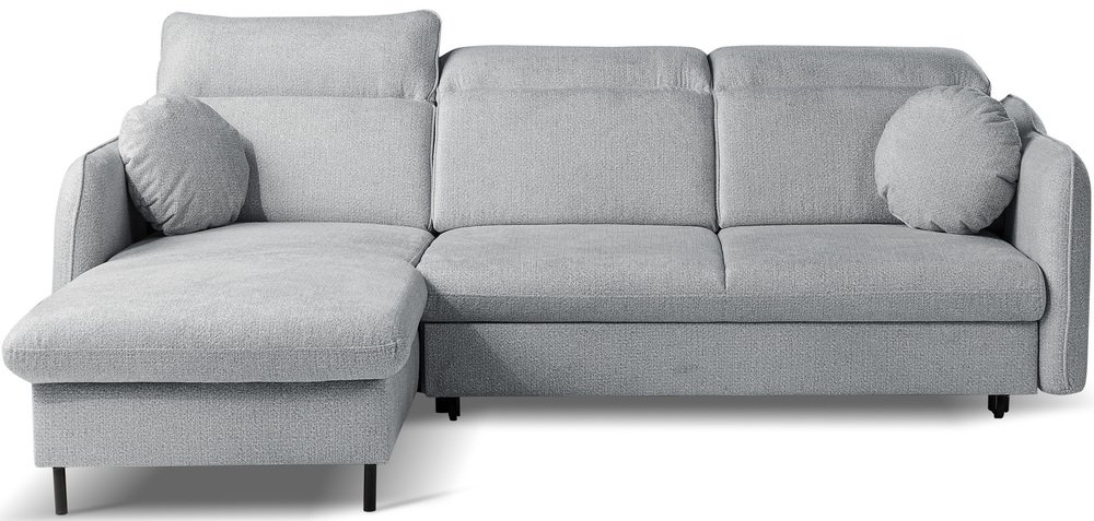 SELSEY Narożnik z funkcją spania Belvo L-kształtny lewostronny z regulowanymi zagłówkami i pojemnikiem szary szenil hydrofobowy łatwoczyszczący