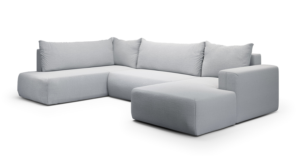 SELSEY Narożnik z funkcją spania Lummi U-kształtny z pojemnikiem jasnoszary szenil hydrofobowy prawostronny