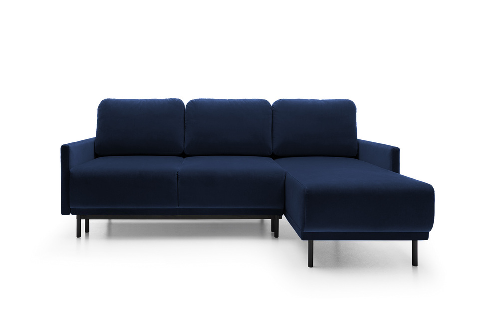 SELSEY Narożnik rozkładany Hamiel L-kształtny z pojemnikiem uniwersalny granatowy velvet hydrofobowy z funkcją spania