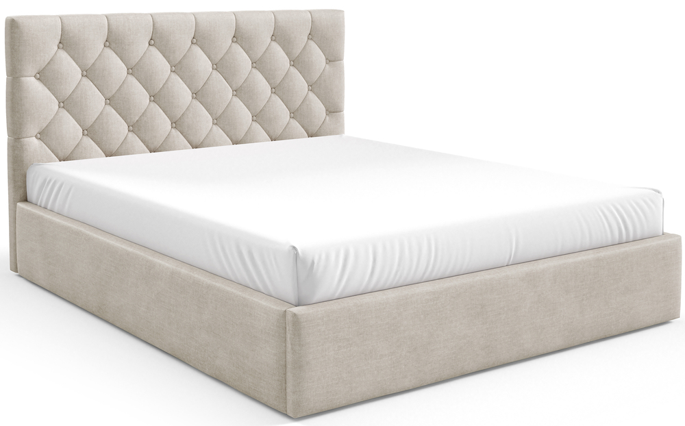 SELSEY Łóżko tapicerowane 140x200 cm Aurevia z pojemnikiem jasnobeżowe welur