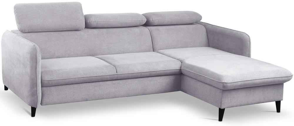 SELSEY Narożnik z funkcją spania Drene L-kształtny prawostronny z regulowanymi zagłówkami i pojemnikiem szary szenil hydrofobowy