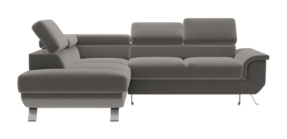 SELSEY Narożnik z funkcją spania Carenero L-kształtny z pojemnikiem i regulowanymi zagłówkami szarobrązowy welur hydrofobowy lewostronny