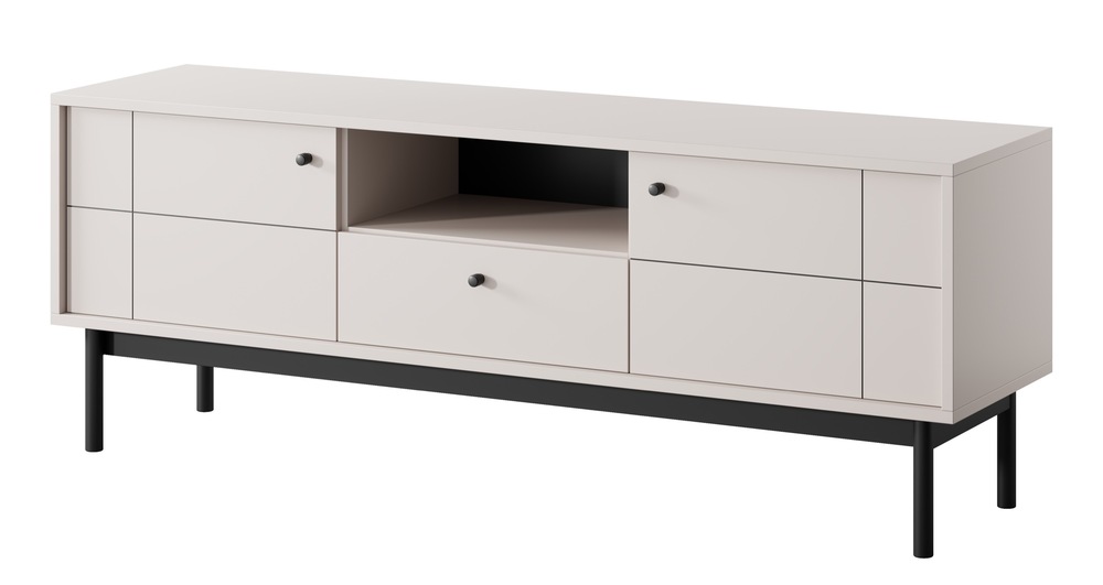 SELSEY Szafka RTV dwudrzwiowa Japandies z szufladą i wnęką 153 cm Szary beż