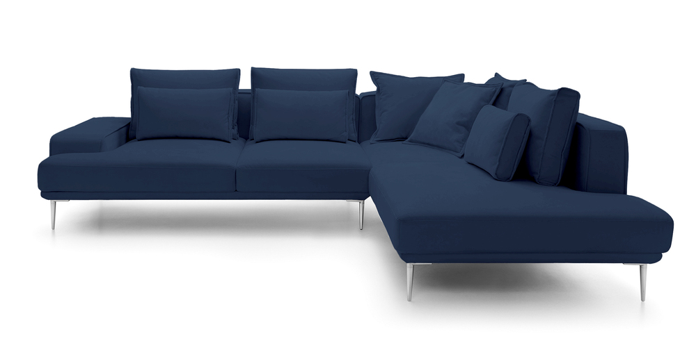 SELSEY Narożnik z funkcją spania Mesito L-kształtny lewostronny granatowy welur nogi srebrne