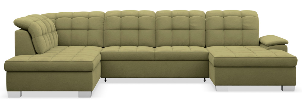 SELSEY Narożnik z funkcją spania Jamaal U-kształtny prawostronny z pojemnikiem oliwkowy welur hydrofobowy