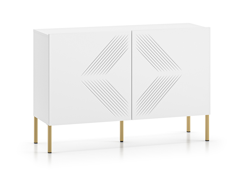SELSEY Komoda dwudrzwiowa Nebbato 114 cm biała ze złotymi nóżkami