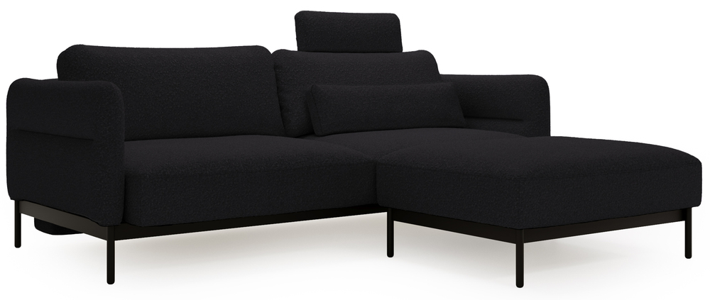 SELSEY Kanapa rozkładana trzyosobowa Solianero z pufą czarna szenil hydrofobowy